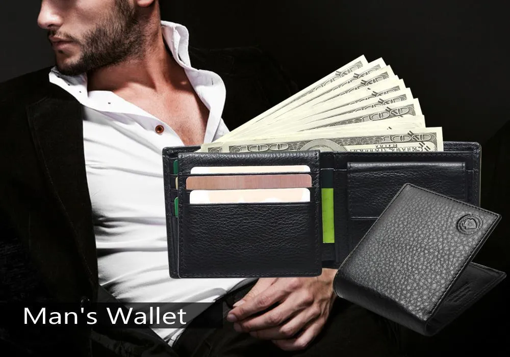 Men Wallet Promotion Excellent Genuine Cow Leather Black For Office Man Men's Vintage Wallets