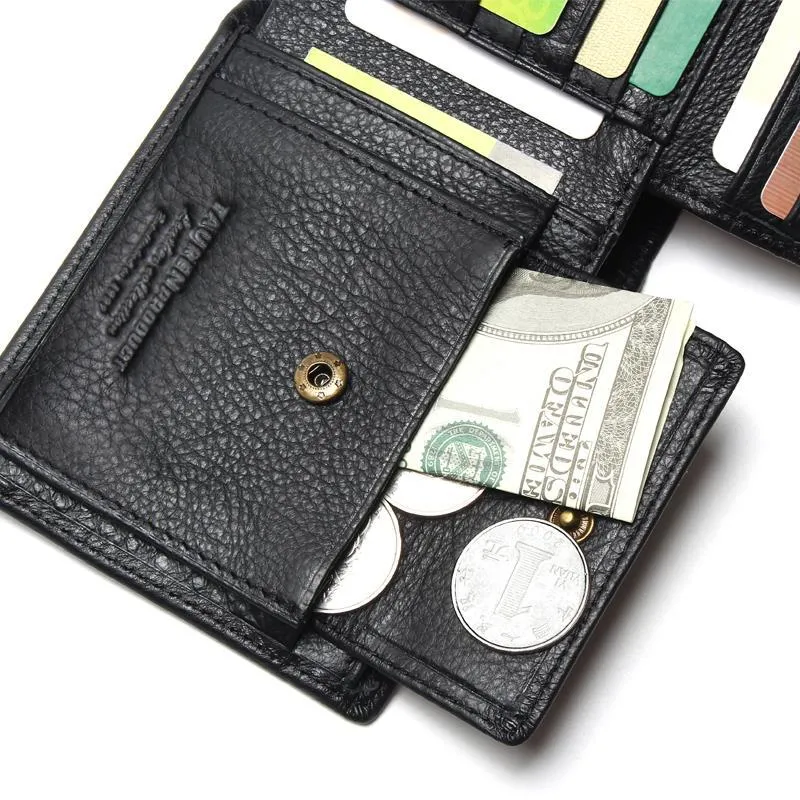 Men Wallet Promotion Excellent Genuine Cow Leather Black For Office Man Men's Vintage Wallets