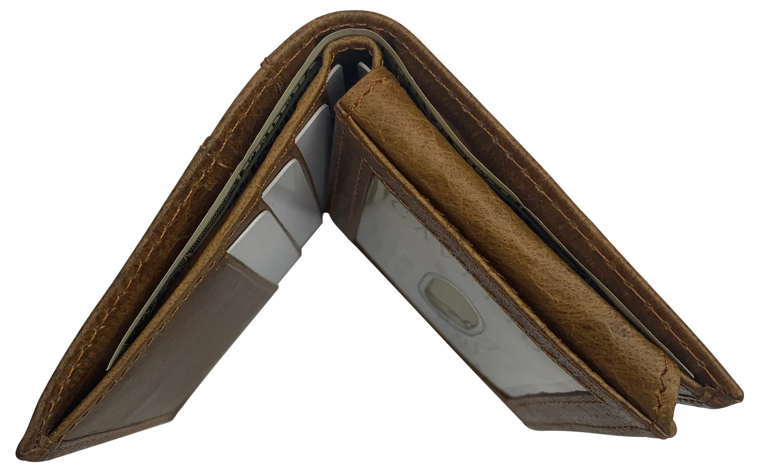 Men's RFID Blocking Genuine Leather Unique L Shape Bifold Wallet USA Series Wallets for Men