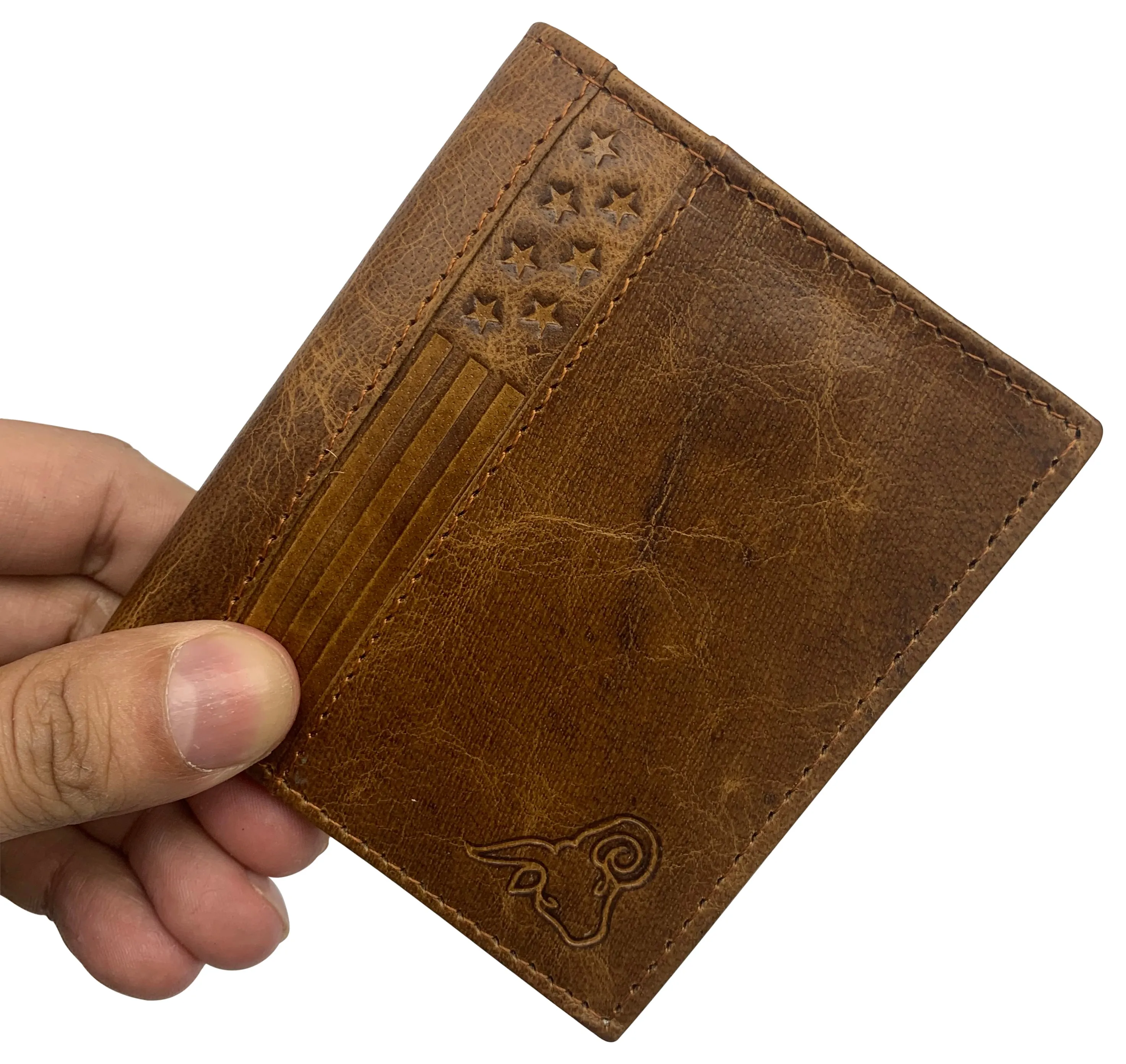 Men's RFID Blocking Genuine Leather Unique L Shape Bifold Wallet USA Series Wallets for Men