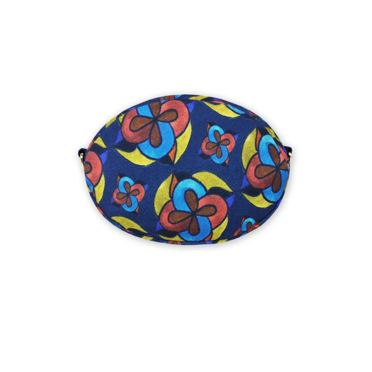 Oval Sling Bag- Blue-Red Flowers
