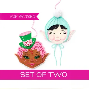 Peppermint Candy and Snowball Set of TWO Wool Felt Ornament PDF Patterns