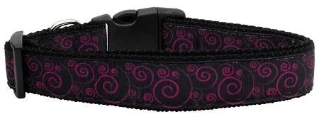 Pink and Black Swirly Nylon Ribbon Dog Collars Large