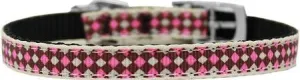 Pink Checkers Nylon Dog Collar with classic buckle 3-8" Size 16