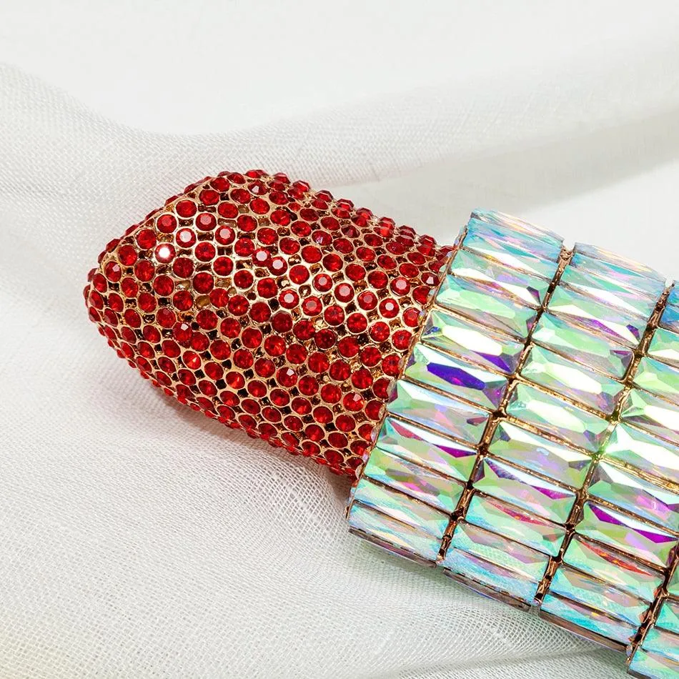 "Luxury Crystal Lipstick Clutch Bag: Designer Metal Rhinestone Evening Purse by T-BOO"