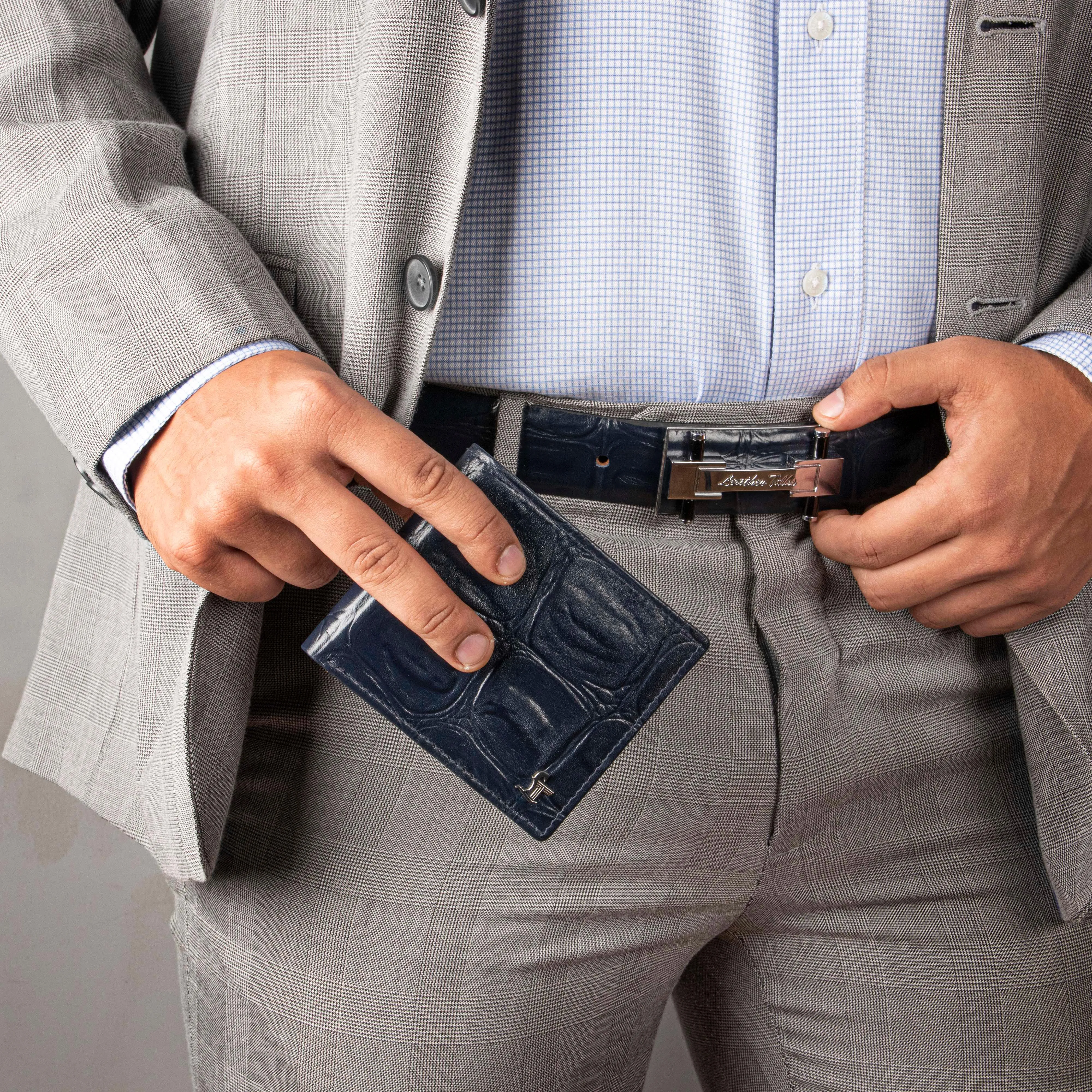 Ready to ship Luxury Corporate  Gift | Great Dane |  Leather Belt, Wallet Set  for Men |  Color: Blue