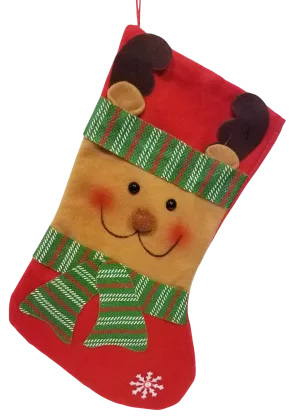 Red Felt Reindeer Stocking with Red/Green Scarf 15"