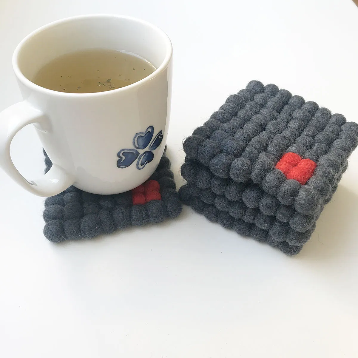 Red On Grey Tetris Felt Ball Coaster