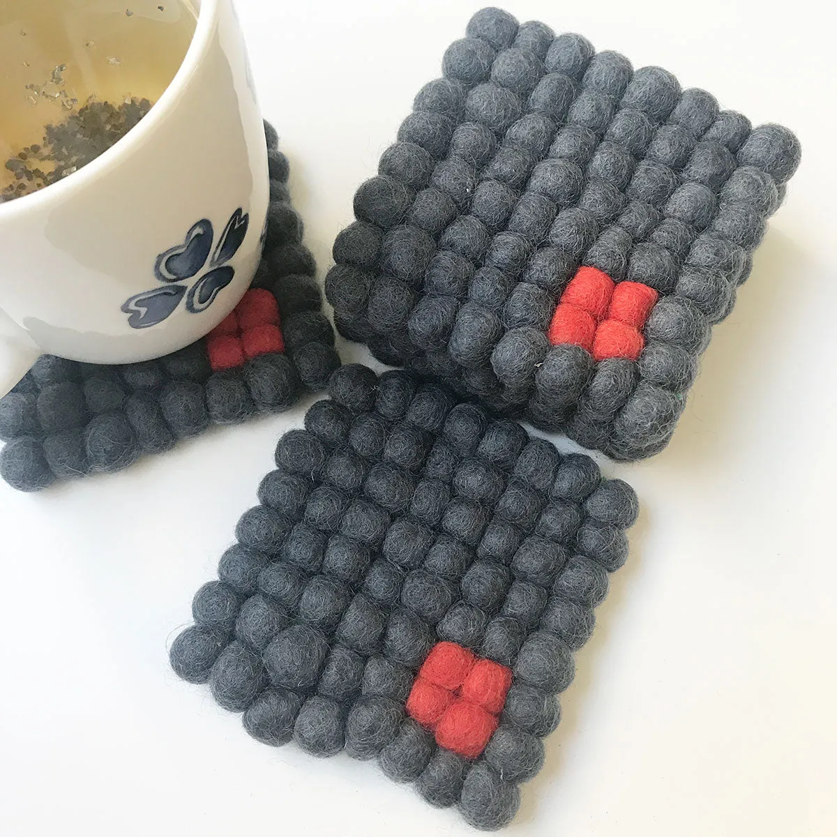 Red On Grey Tetris Felt Ball Coaster