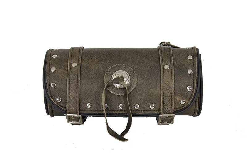 Studded Brown Leather Motorcycle Tool Bag