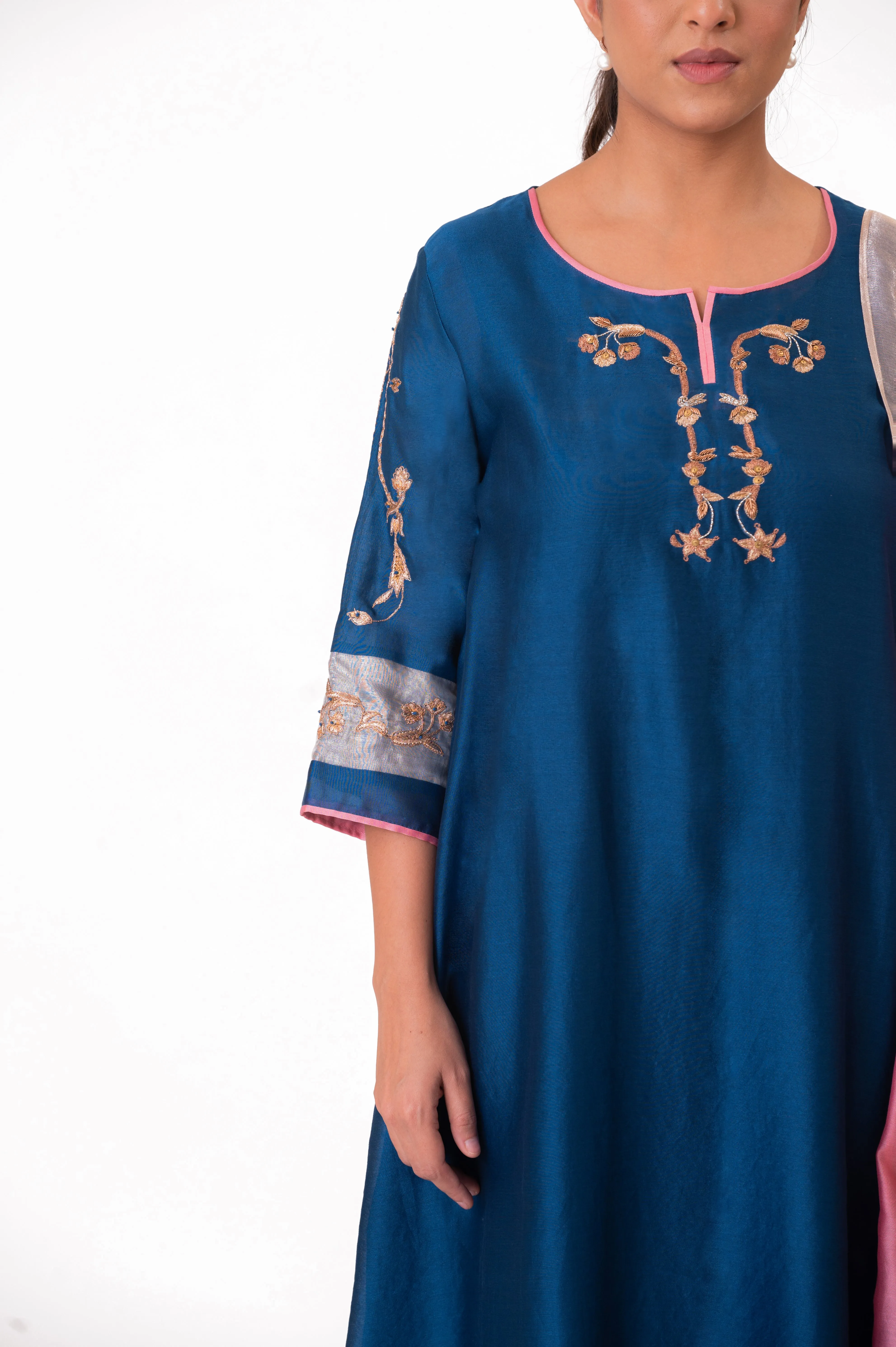 Tissue Patched Dupatta Dual Color Kurts Set