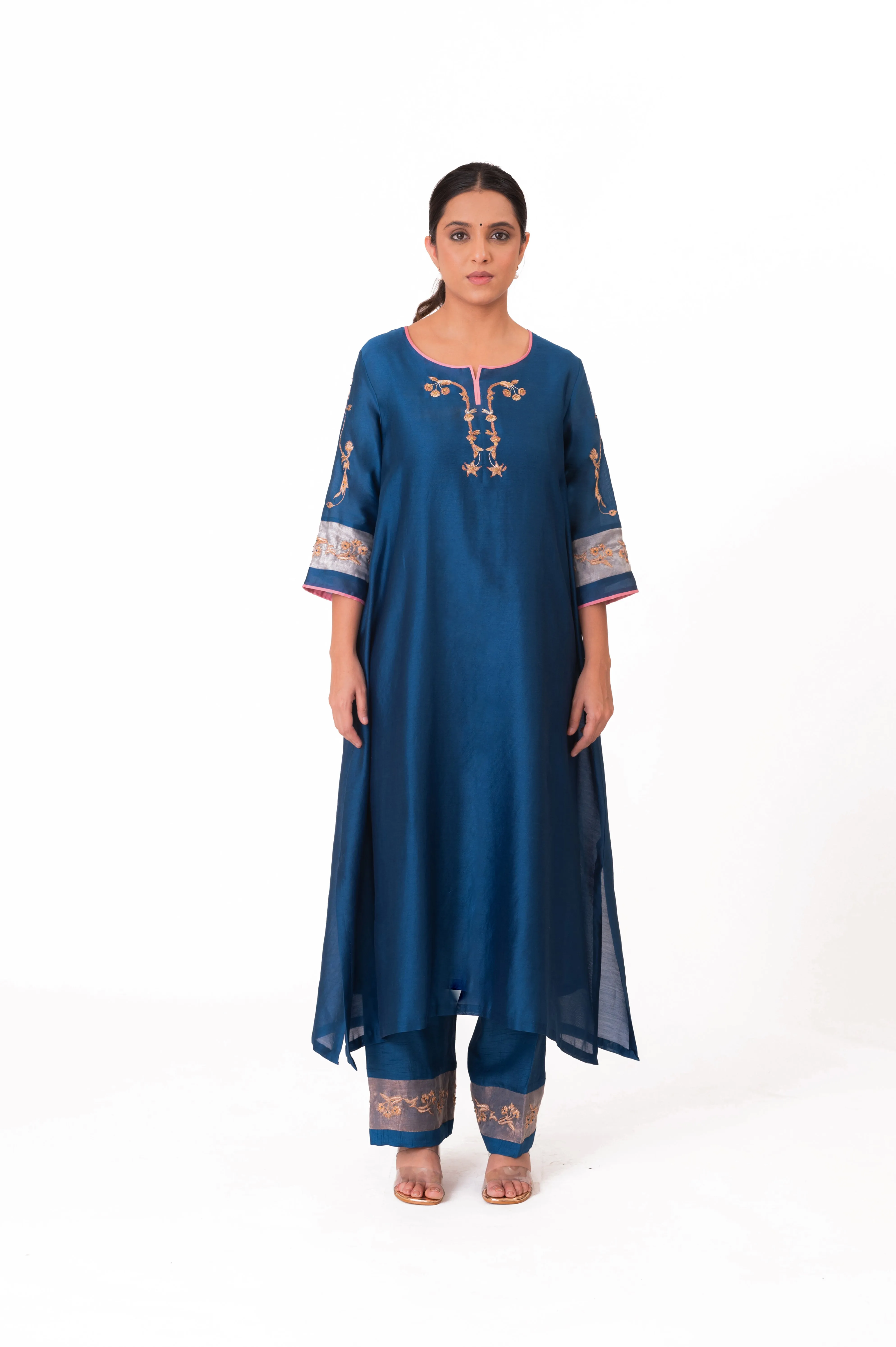 Tissue Patched Dupatta Dual Color Kurts Set