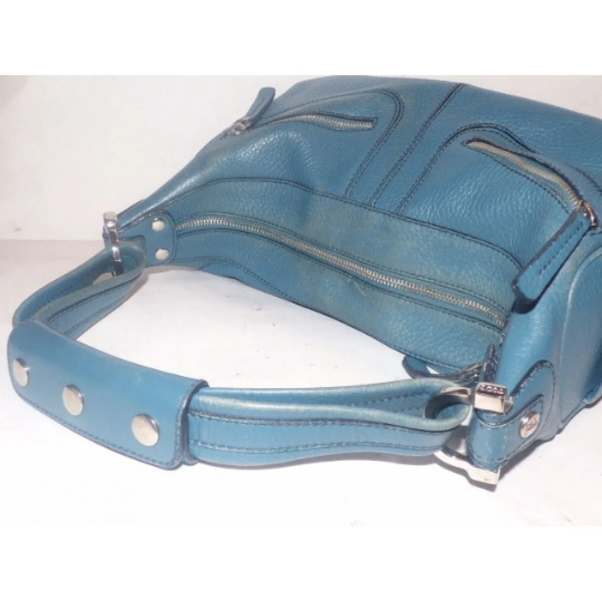 Tod's, robin's egg blue, grained leather, retro, top handle satchel