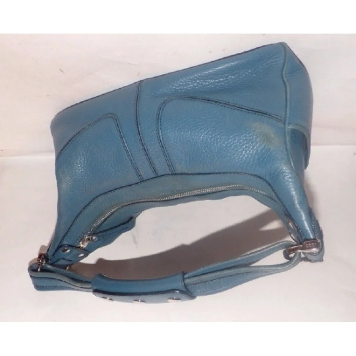 Tod's, robin's egg blue, grained leather, retro, top handle satchel