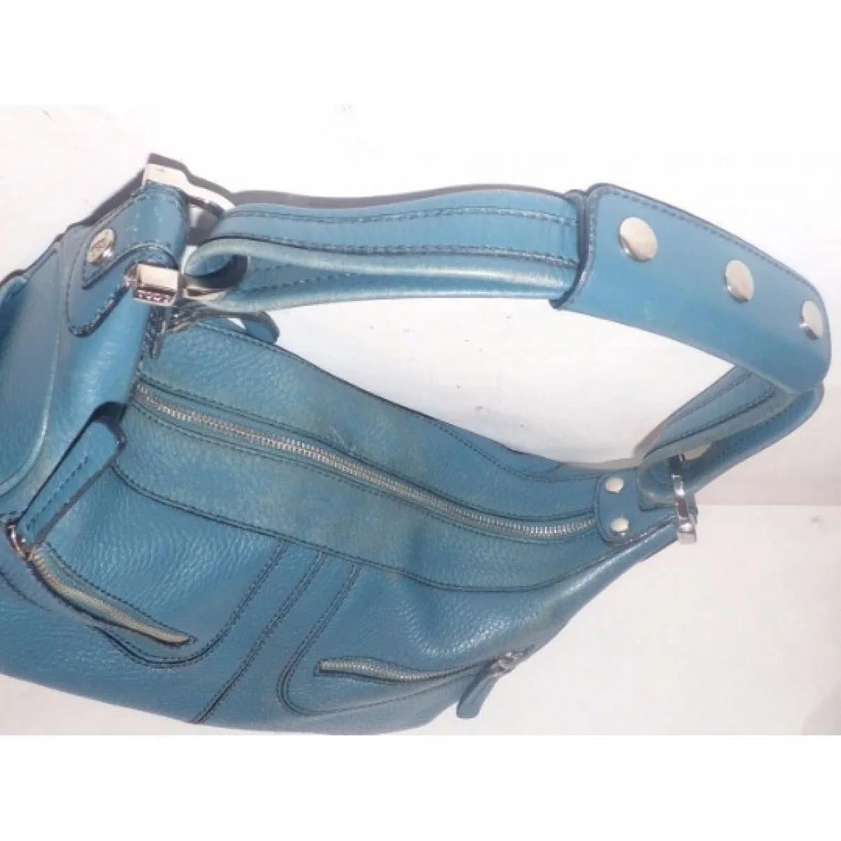 Tod's, robin's egg blue, grained leather, retro, top handle satchel