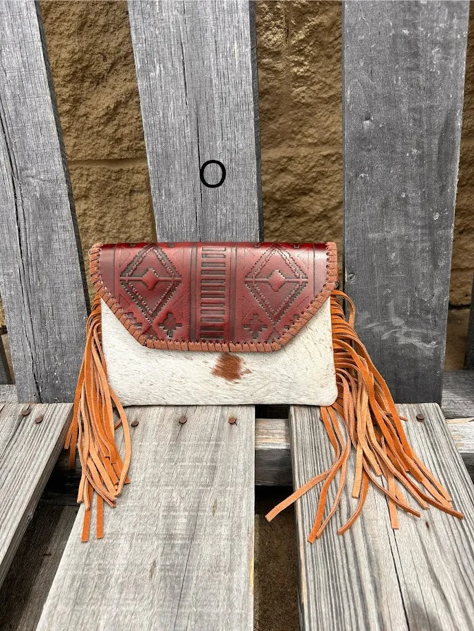 Top Notch Accessories Brown Cowhide Purse With Leather Embossed Flap 3072BR