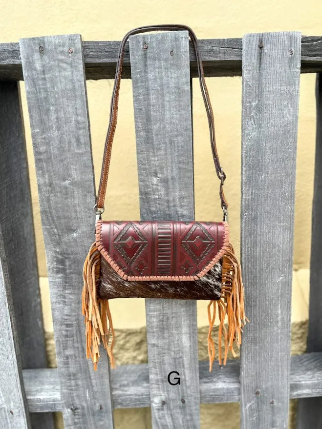 Top Notch Accessories Brown Cowhide Purse With Leather Embossed Flap 3072BR