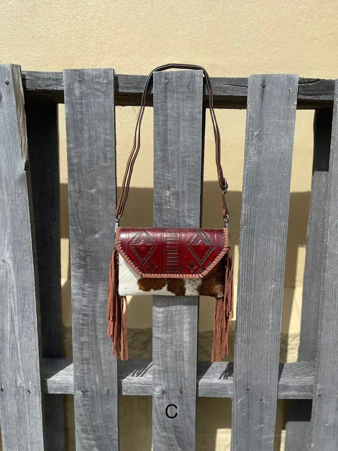 Top Notch Accessories Brown Cowhide Purse With Leather Embossed Flap 3072BR