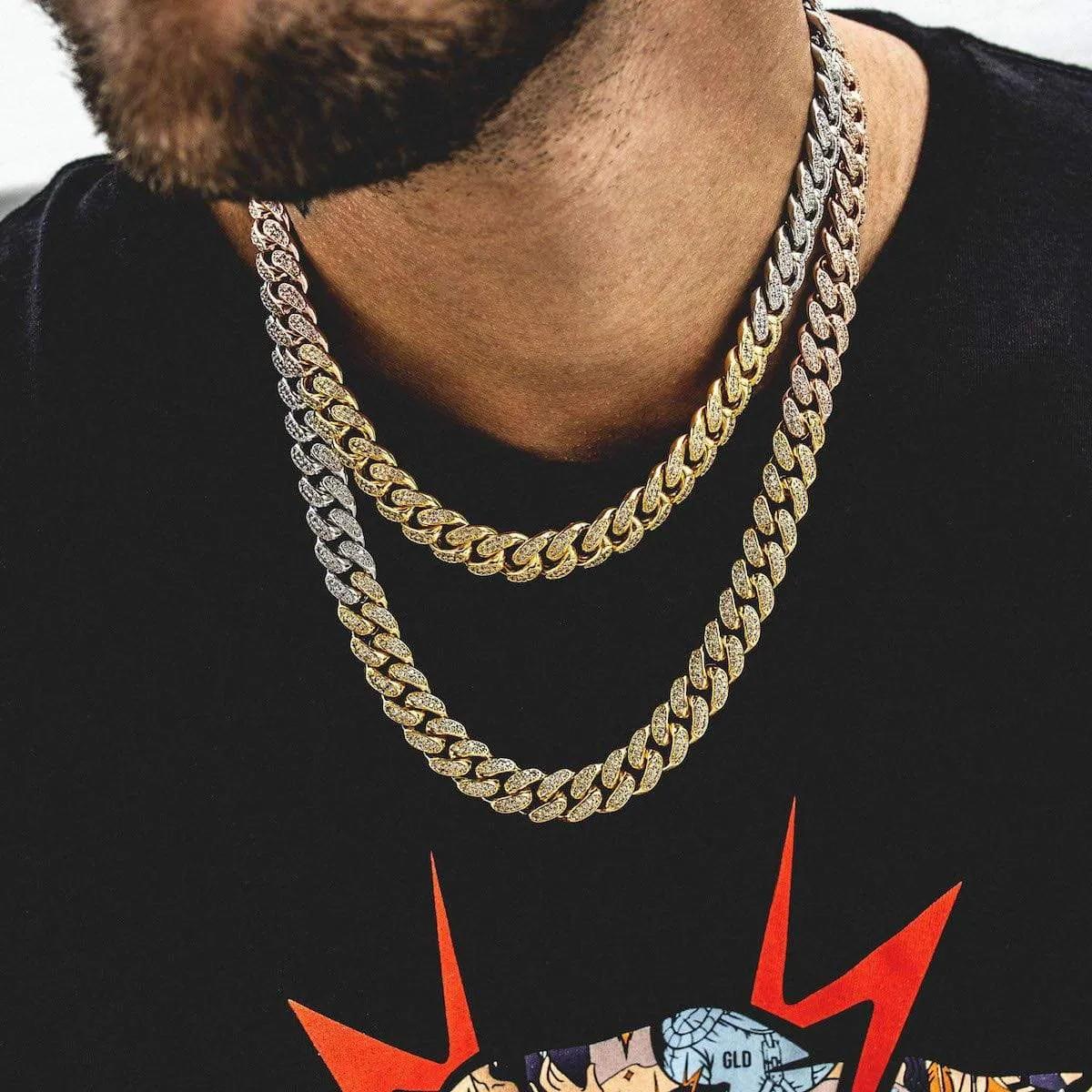 Tri-Colored Diamond Cuban Link Choker (10mm)