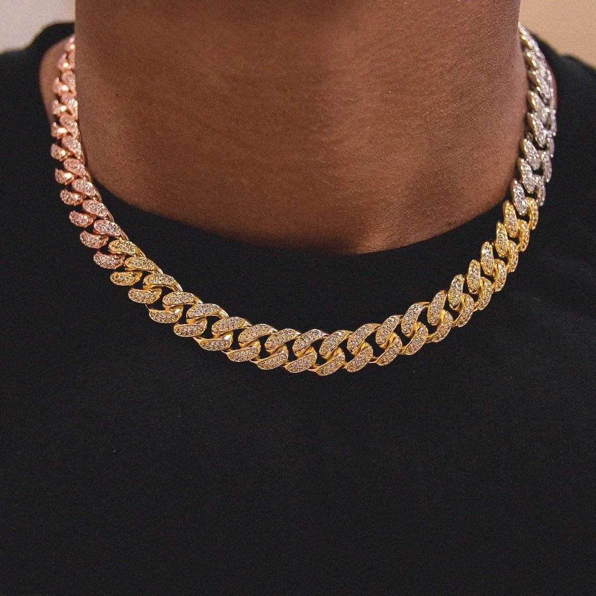 Tri-Colored Diamond Cuban Link Choker (10mm)