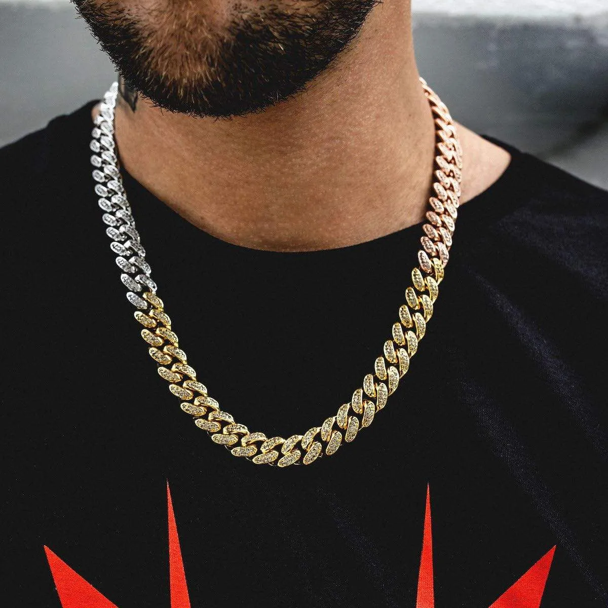 Tri-Colored Diamond Cuban Link Choker (10mm)