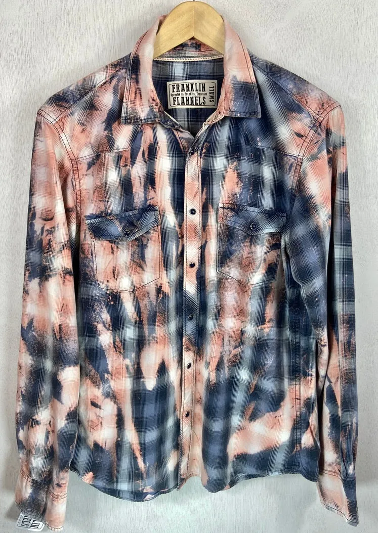 Vintage Western Style Navy, Light Blue and Pink Lightweight Cotton Size Small