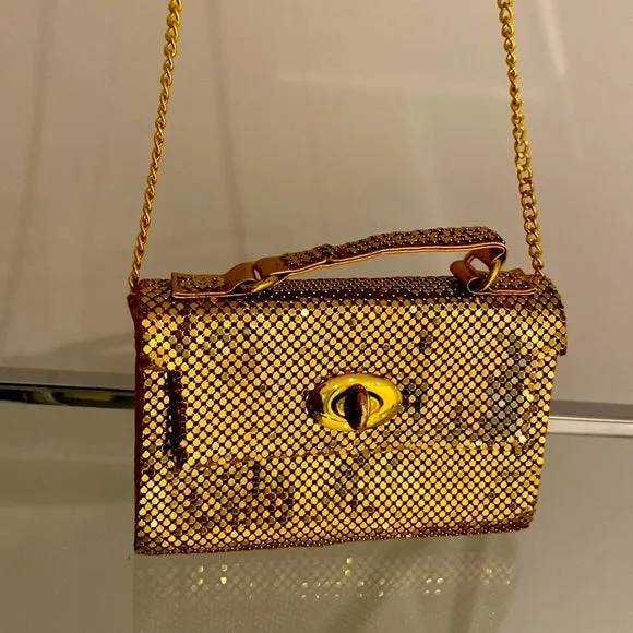 Whiting & Davis Gold Chain Mail Mini Flap Bag