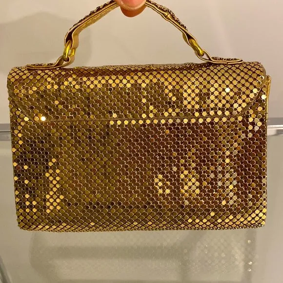 Whiting & Davis Gold Chain Mail Mini Flap Bag