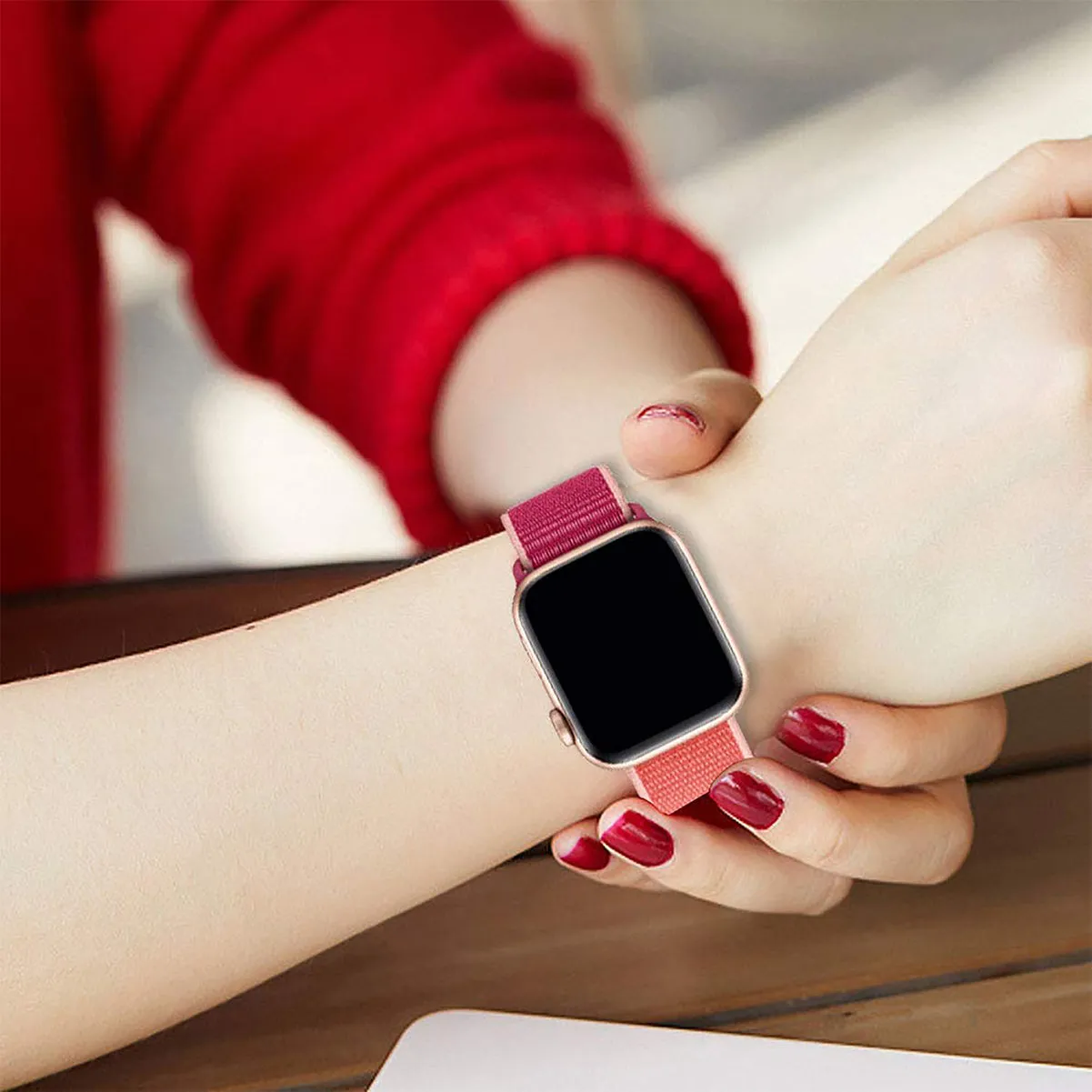 Woven Nylon Strap For Apple Watch-Pomegranate (42/44/45/49mm)