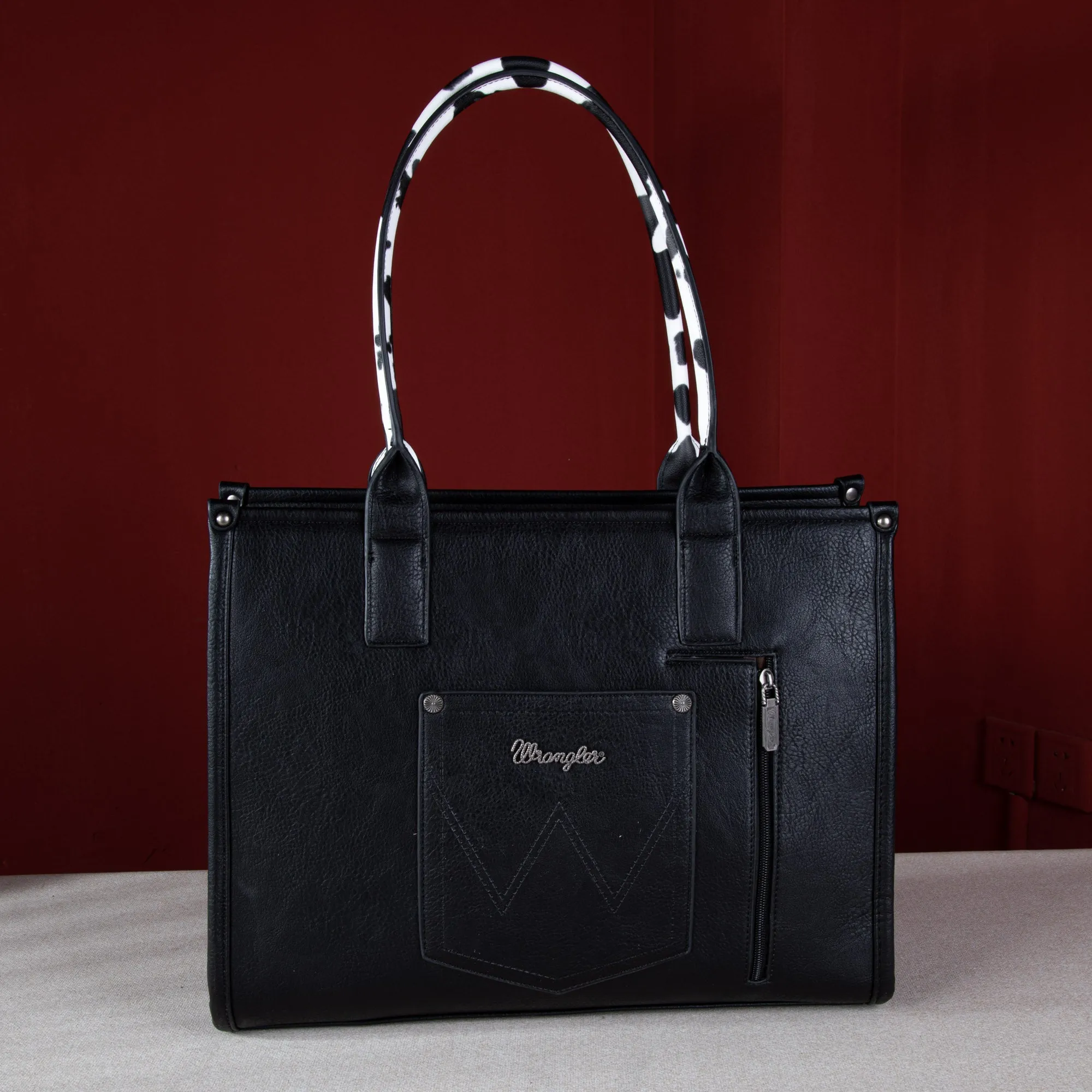 Wrangler Whipstitch Patchwork Tote Large - Black Cow