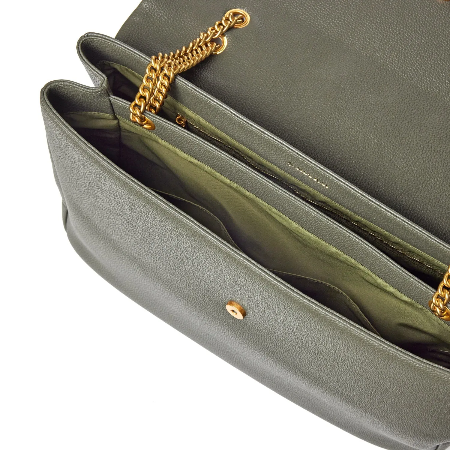 XL PEBBLE FLAP BAG - OLIVE GREEN