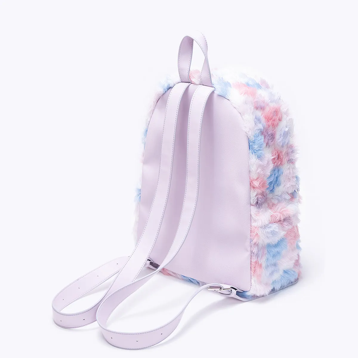 Y2K Star Pink Blue Rainbow Plush Fur School Backpack Bag