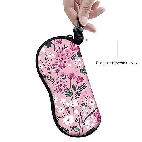 ZAXMEY Sunglasses Soft Case with Carabiner Ultra Light Neoprene Zipper Eyeglass, Pink Flower