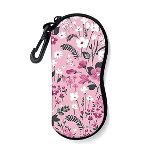 ZAXMEY Sunglasses Soft Case with Carabiner Ultra Light Neoprene Zipper Eyeglass, Pink Flower