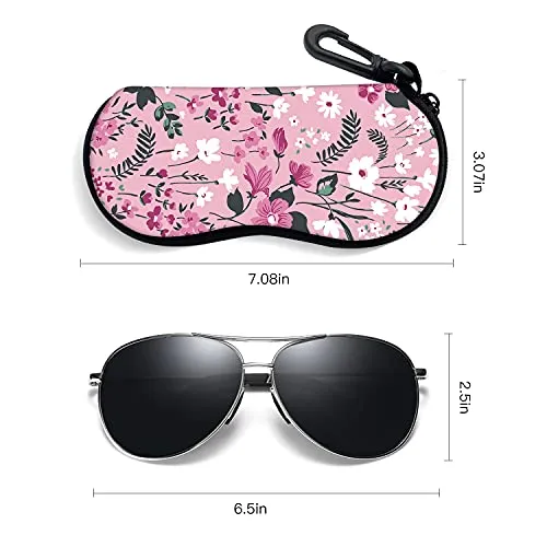 ZAXMEY Sunglasses Soft Case with Carabiner Ultra Light Neoprene Zipper Eyeglass, Pink Flower