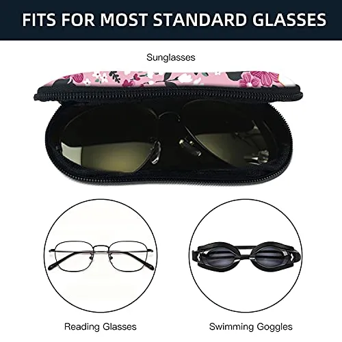 ZAXMEY Sunglasses Soft Case with Carabiner Ultra Light Neoprene Zipper Eyeglass, Pink Flower